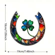 1 件幸运马蹄铁和三叶草亚克力捕光器，彩色玻璃风格壁挂装饰，PVC 材质，适合客厅、卧室、办公室 - 送给好朋友的完美生日礼物 - 彩色 - 查看 5