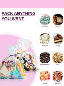 50 pièces Sacs en cellophane pour friandises, sacs en cellophane irisés holographiques, sacs à cadeaux avec liens torsadés, pour fête d'anniversaire, mariage, Fête des mères, Noël, Saint-Valentin