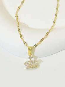 1 件不锈钢方晶锆石皇冠项链，适合女性、派对、约会、婚礼的礼物