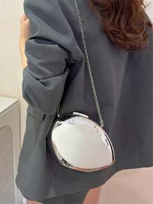 1pc New Fashionable Personalized Golden Acrylic Shell Clutch, Elegant Glittering Elliptical Evening Bag, Luxury Hard-Case Box-Shaped Bag With Metallic Electroplating Shiny Surface, Chic Party Bag With Removable Metal Chain Strap, Suitable For Wedding And Party, Gift For Women - 銀色 - 查看 7