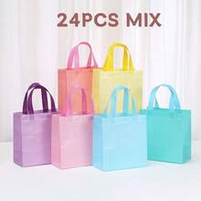 24/18/16/12/6pcs/Set Colorful Non-Woven Fabric Gift Bags With Handles, Suitable For Birthday Parties, Display Shopping And Party Supplies, Applicable For Weddings, Birthdays, Mother's Day, Spring Decorations, Small Gift Packaging