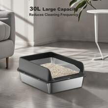 Pet Supplies Pet Stainless Steel Cat Litter Box With Lid Large Litter Box For Big Cats Non-Stick Stainless Steel Cat Boxes High Sides, Kitten Metal Boxes, Anti-Leakage, Easy To Clean Black 6''Deep