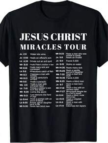 Camiseta con estampado de la gira de milagros de Jesucristo, 100% algodón, cuello redondo, tejido de punto de elasticidad media, ajuste regular, para hombres y mujeres, uso diario y casual - Negro - Ver 1
