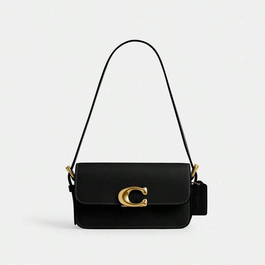 Coach Bolso de hombro de piel auténtica para mujer, tipo cartera, color negro, con cierre magnético.