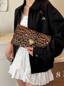 Fashionable Leopard Print Simple Clutch Envelope Bag For Women - Brown - View 4