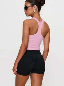 Top sin mangas tipo body de color liso con escote en U, de moda, versátil, ajustada, adecuada para uso casual