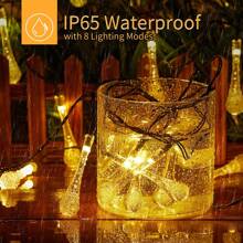 Solar String Lights, Small Crystal Ball/Waterdrop-Shaped Lights, Outdoor String Lights, With 8 Lighting Modes, Waterproof, Powered By Solar Energy. Suitable For Summer Gardens, Yards, Porches, And Can Be Used For Wedding And Party Decorations (Warm White).