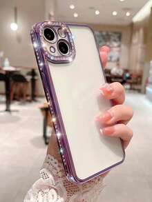 奢华电镀闪钻手机壳，兼容 17 16E 15 14 13 12 11 X XS Max XR Pro Plus，Galaxy A02S-A07 A12-A17 A22-A26 A32-A36 A50-A56 S20-S25，荣耀Magic，Reno等智能手机 - 紫色 - 查看 6