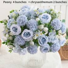 3 Buquês Artificiais de Peônia, Hortência e Crisântemo, Flores Artificiais de Toque Real, Buquê de Noiva, Decoração para Casa e Escritório, Arranjos Florais Artificiais Centrais, Decoração de Jardim, Casamento, Aniversário, Chá de Panela