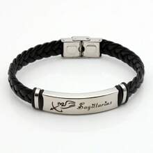 Stainless Steel Constellation Bracelet For Women Men Zodiac Sign Leather Bracelet Wristband Jewelry Birthday Gift