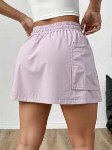 Falda cargo con bolsillo con solapa de cintura con cordón  Liso    Elegante  Casual  Fiesta    Nudo  Bolsillo  Cordón - Lila Púrpura - Ver 3