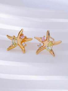 女士水滴锆石星形耳环，不锈钢金耳环，女士耳环，送给朋友的最佳礼物