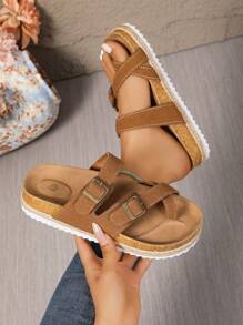 Retro Thick Sole Slide Sandals For Women, Summer Outdoor Wear With Dresses, Slip-On Sandals