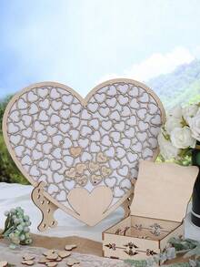 1pc Heart Butterfly Design Wooden Guestbook Wedding Guestbook Wedding Reception Replacement Wooden Butterfly Guestbook Personalized Guestbook Logo With Large Photo Frame For Bridal Shower Birthday Remembrance Decoration