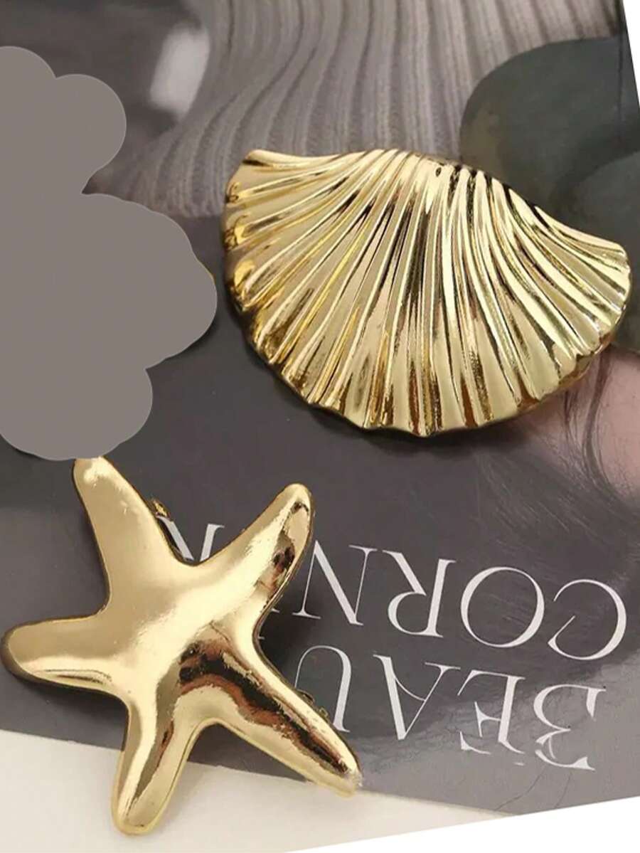 2个装女士金属海星贝壳造型发夹，优雅发饰爪夹发卡，学习用品