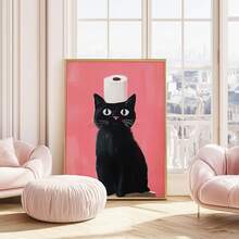Funda para tapa de inodoro con estampado de gato negro, decoración de inodoro divertida y linda de gato negro como regalo para amantes de los gatos, póster sin marco de gato asomándose - Multicolor - Ver 7