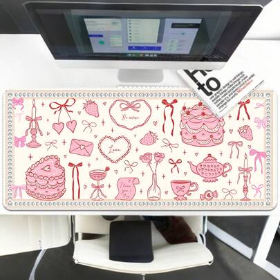 Alfombrilla de ratón con lazo rosa estilo Kawaii, adecuada para computadora, portátil y escritorio de oficina, con base de goma antideslizante y decoración de accesorios de oficina