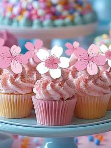 10/30/50 piezas Decoraciones para cupcakes con flores de cerezo, decoraciones de flores de cerezo 3D para pasteles, flores de papel de oblea para decorar cupcakes para baby shower, cumpleaños, boda, decoraciones y suministros para fiestas, coloridos - Multicolor - Ver 5