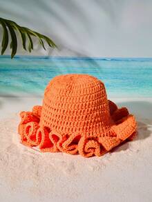 Tropiscape 1pc Women's Fashion Solid Color Versatile Handmade Crochet Wavy Brim Knit Beanie, Suitable For Autumn/Winter Warmth And Daily Wear Autumn Winter Gifts - Multicolor - View 6