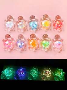 20pcs Luminous Mini Resin Turtles,Colorful Confetti Resin Turtle Statues,Luminous Glitter Sea Turtle Pendants,Sea Turtles Figurines Glow In The Dark Mini Resin Animals,Glow In The Dark Turtle Pendant,Embedded Shiny Sequins Design For DIY Jewelry Making, Necklace, Earrings, Keychain, Home Decor,Halloween Decorations - Multicolor - View 3