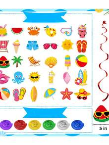 Set de decoración para fiesta de verano - 21 decoraciones para fiesta de playa y piscina, pancarta "Hola verano", colgante de playa y piscina, decoración en espiral con tema hawaiano, set de banderines en espiral de verano - Decoración para fiestas de cumpleaños, hogar, oficina y espacios al aire libre - Multicolor - Ver 9