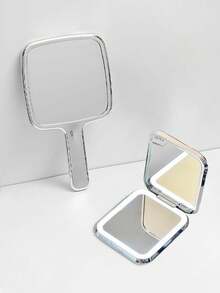 1pc Foldable Lighted Makeup Mirror - Portable Vanity Mirror With Lights, Suitable For Dressing Room, Bathroom, Travel | Cute Small Square Mirror (9x8cm) - Great For Women, Home Decor And Holiday Gifts - Multicolor - View 8