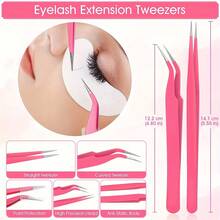 Beginner's Easy Set [215-Piece Set] Eyelash Extension Product Set, Suitable For Beginners To Use. USB Air Conditioner Blower, 2 Eyelash Tweezers, 100 Eyelash Cotton Swabs, 50 Eyelash Brushes, 100 Ring Cups, 2 Tapes, 10 Eye Pads - 粉色 - 查看 4