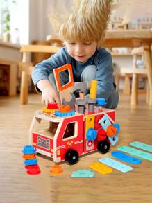 1 Set Caja de herramientas de construcción de madera para niños - Rompecabezas de ensamblaje de nudo de tornillo desmontable, juguetes de aprendizaje Montessori para bebés de 3+ años
