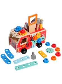 1 Set Caja de herramientas de construcción de madera para niños - Rompecabezas de ensamblaje de nudo de tornillo desmontable, juguetes de aprendizaje Montessori para bebés de 3+ años