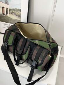 Bolso de lona con diseño de letras de gran capacidad para viajes cortos, bolso de gimnasio, bolso de yoga, mochila escolar, unisex