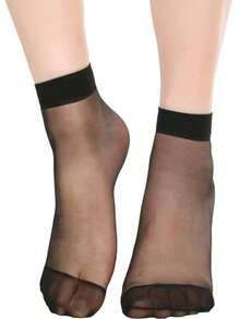 10 Pairs Women's Ankle High Sheer Socks For Women Nylon Socks Soft Tight Hosiery With Reinforced Toe - Black - View 9