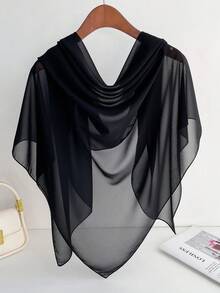 1pc Women Minimalist Solid Color 110cm Chiffon Square Scarf/Bandana, Lightweight Headband For Summer Daily Decor For Dress - Black - View 2