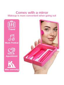 6 pezzi, set pratico di pennelli trucco con specchio, comodo per viaggiare, manici in plastica, impugnatura confortevole e morbida, pennello per fondotinta e cipria, pennello sfumato per ombretto, pennello per le labbra, strumenti di makeup facciale piccoli ed eleganti, adatto come regalo per gli amici