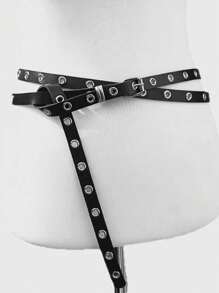 1pc Women's Extra Long Double Layer Casual Punk Vintage Metal Buckle Rivet Belt, Western Cowgirl Style Skinny Leather Belt For Daily Or Party Wear Halloween Summer, School