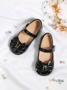 返校户外派对儿童优雅黑色蝴蝶结平底鞋 - 黑色 - 查看 4