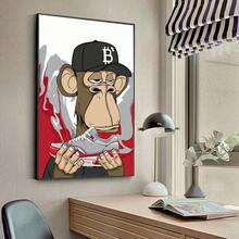 1 件有趣的动物猴子戴帽子时尚无聊海报帆布画现代家居客厅卧室房间酒吧咖啡馆装饰可选框架 - 彩色 - 查看 28