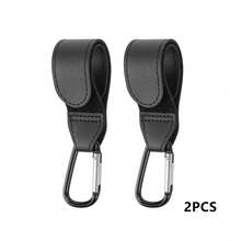 2PCS High-End PU Leather Baby Stroller Hooks; Universal High-Load Capacity Stroller Hook Accessory; Portable Baby Stroller Hook Bag Carrier 2pcs/Set - Black - View 9