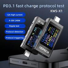 KWS-X1 Type-C 快充测试仪 | PD/QC 全协议自动识别，4-30V/12A 高精度测试，纹波曲线双测试，金属外壳便携式工具 - 黑色 - 查看 3