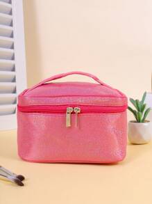 1pc Delicate Star Velvet Octagonal Makeup Bag, Portable Handheld Makeup Bag Large Capacity Cosmetic Storage Bag, Shiny Gold Star Design, Suitable For Women