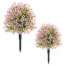 mteryoing Artificial Trees With Ground Spike Set Of 2, Weather-Resistant Faux Shrubs Bushes Potted Plants With Flowers For Outdoor Indoor Front Porch Garden - Pink - View 8