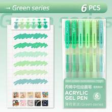 6 支装多色丙烯画画凝胶笔套装，0.5 毫米圆珠笔荧光笔，适用于木材、陶瓷、帆布、指甲、玻璃