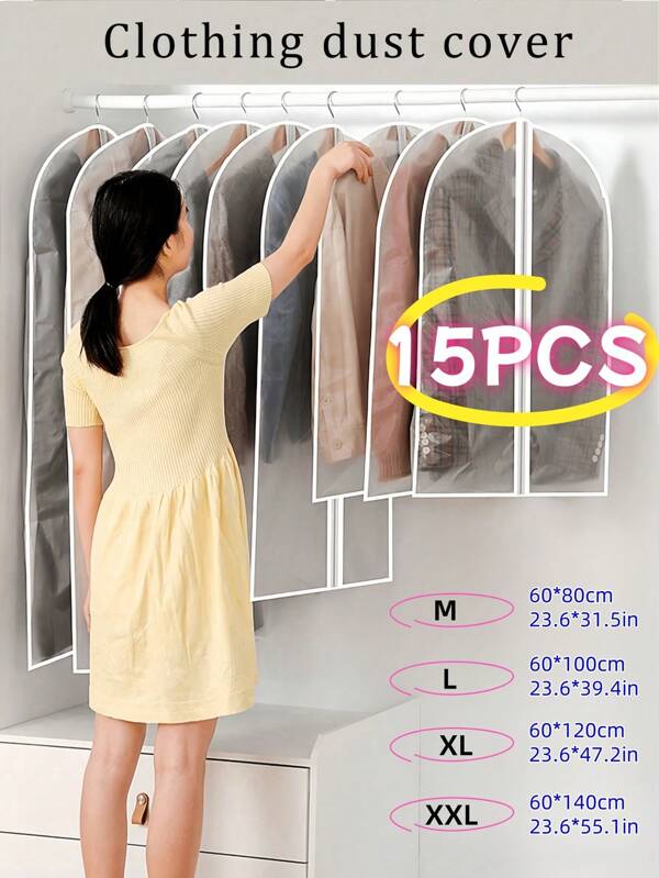 15/4/1pc, Garment Covers, Transparent Zippered Dust-Proof Suit Bags, Clothing Dust Covers, Household Transparent Waterproof Coat And Suit Hanging Bags, Closet Storage Moisture-Proof, Transparent Clothing Protection Covers, Durable Stitching, For Clothing Use, Ideal Household Item