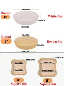 100/50 片装空气炸锅纸垫、纸质空气炸锅纸垫、不粘烘焙纸、方形/圆形空气炸锅垫、烘焙工具、厨房小工具、厨房配件，适用于煎炸、烘焙、烹饪、烧烤和微波炉加热 - 彩色 - 查看 3
