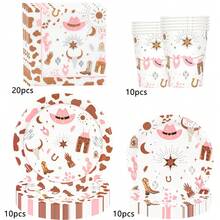 10 件/20 件西部女牛仔派对装饰餐具女牛仔生日派对用品包括盘子、餐巾、杯子，适用于狂野西部女牛仔主题派对装饰餐具 - 彩色 - 查看 13