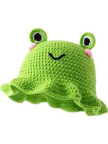 1pc Handmade Crochet Animal Ear Design Brimmed Hat, Cute Ruffle Bucket Hat For Women Leisure, Hip-Hop Cosplay, Suitable For Daily Use - A - View 14