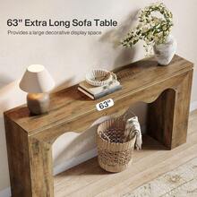 LITTLE TREE 63" Farmhouse Console Table, Wooden Couch Table Behind Sofa With Storage, Long Entryway Sofa Station, Narrow Console Stand With Base, Hallway Stand, Rustic Brown - Brown - View 5