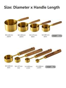 4pcs Measuring Cup & Spoon Set, Stainless Steel With Wooden Handle, Stackable, Kitchen Tools For Baking, Cooking, Dry & Wet Ingredients Measurement