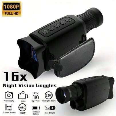 1PC 1080P Infrared Night Vision Monocular With 16X Magnification, 2-Inch Screen, Infrared Sensor, Handheld Design, USB Rechargeable, For Outdoor Adventure/Hunting/Camping/Farm/Wildlife