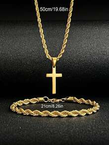 Bộ 2 món bằng thép không gỉ kiểu dáng tối giản gồm vòng tay dây xoắn và dây chuyền mặt dây chuyền hình thánh giá dây xoắn, bộ quà tặng thanh lịch dành cho bạn bè và gia đình, phù hợp cho các bữa tiệc và đeo hàng ngày. - Vòng cổ mặt dây chuyền hình chữ thập xoắn - Xem 12