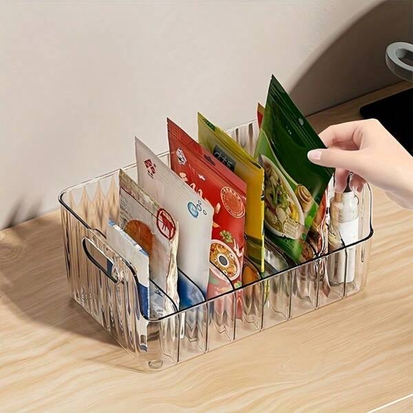 1 Pc Seasoning Storage Box With 5 Adjustable Dividers, Multi-Purpose Kitchen Seasoning Storage Box, Saving Countertop And Cabinet Space, Suitable For Seasoning, Snacks, Tea Bags And Small Items, Kitchen Storage Box And Storage Basket
